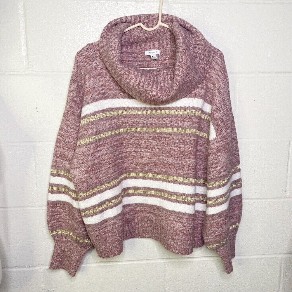 Nine West Sweater Womens Large Long Sleeve Turtleneck Knit Balloon Sleeve